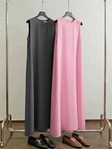Al Najma Women's Solid Color Round Neck Casual Party & Travel Arabic Style Dress - Multicolor - View 1