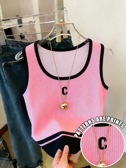 Resyla New Fashion Contrast Color & Letter Print Design Tank Top, Spring/Summer