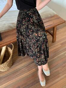 DAZY 女士优雅印花A字裙 - 黑色 - 查看 4