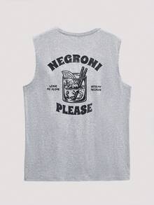 Open Phase Men's Summer Letter Print Round Neck Casual Loose Tank Top - Grey - View 1