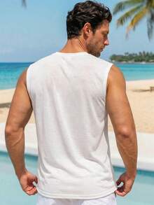 VIVINTIMO 男士热带字母印花图案休闲夏季无袖背心 - 白色 - 查看 4