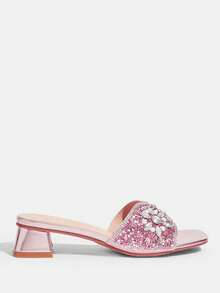 CUCCOO TILAWA Women's Fashion Rhinestone Decorative Cloth With High-Heeled Sandals, Suitable For Outdoor Activities And Parties, Spring Shoes, Spring Break Easter Dance Heels Summer - Pink - View 2