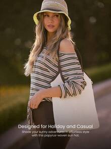 GLOWMODE Sombrero de sol ligero y transpirable de papel de papiro con vibraciones soleadas para uso diario, casual, al aire libre, vacaciones y playa - Albaricoque - Ver 3