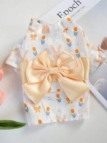 PETSIN 1件宠物可爱兔子郁金香印花和服式上衣，带大蝴蝶结装饰，柔软透气，日韩风格猫狗服装 - 彩色 - 查看 23