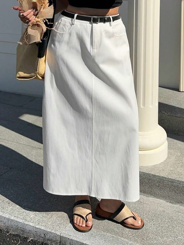 Dazy Plus Plus Size Women Solid Color Casual Long White Skirt