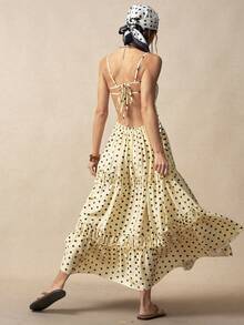 Bohemela Lässiges Polka-Punkt-Kleid aus Gewebe für Frauen - Gelb - Übersicht 4