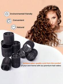 Self Grip Hair Rollers 6/12pcs, No Heat Curlers With Black Clips For Long/Short Hair - Black - View 5