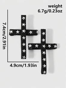 ROMWE Goth 2款Y2k复古时尚个性简约甜美酷炫暗黑风哥特黑色双面植绒铆钉星形拼接十字DIY发夹侧夹发卡，组合套装，适合女孩、女士和女朋友日常佩戴，节日礼物 - 黑色-30 - 查看 3