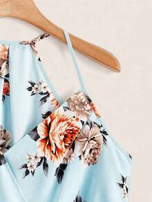 SHEIN Clasi Floral Print High Low Hem Spring Cami Top - Baby Blue - View 3