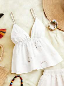 Travachic 女士时尚梭织吊带背心，适合度假、下午茶、婚礼季、海滩邮轮假期、城市自驾游、波西米亚风假期、音乐节、沙滩装、复活节、海滩、优雅、度假、音乐会、热带假期、假日、波西米亚风，春夏秋季皆宜。 - 白色 - 查看 8