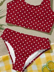 Tween Girls Casual Minimalist Camisole & Triangle Bikini Swimsuit Set, Suitable For Summer - Multicolor - View 5