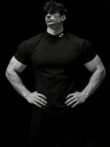 RISE LYT Áo thun thể thao tay ngắn cổ đứng thường ngày mùa hè dành cho nam Quần áo tập luyện Áo thun chạy bộ & Áo ba lỗ Áo ôm cổ tròn - màu đen - Xem 1