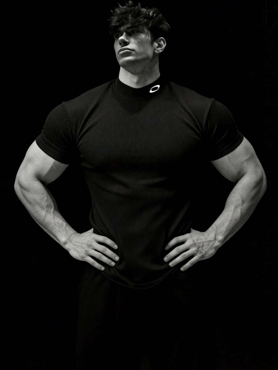 RISE LYT Áo thun thể thao tay ngắn cổ đứng thường ngày mùa hè dành cho nam Quần áo tập luyện Áo thun chạy bộ & Áo ba lỗ Áo ôm cổ tròn - màu đen - Xem 1