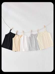 Genkimix Kids 5 件套女孩少女多色新月花蕾丝蝴蝶结吊带背心，甜美运动风格，适合内外穿着 - 彩色 - 查看 7