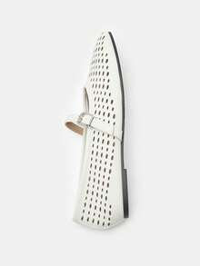 女士芭蕾舞鞋，透气镂空圆头玛丽珍鞋，白色 - 白色 - 查看 6