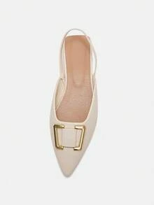 FRIFUL Metal Decor Point Toe Slingback Flats, Back Strap Camel Color Elegant Pure Metal Solid Color Women's Flat Shoes Spring Shoes - Beige - View 8