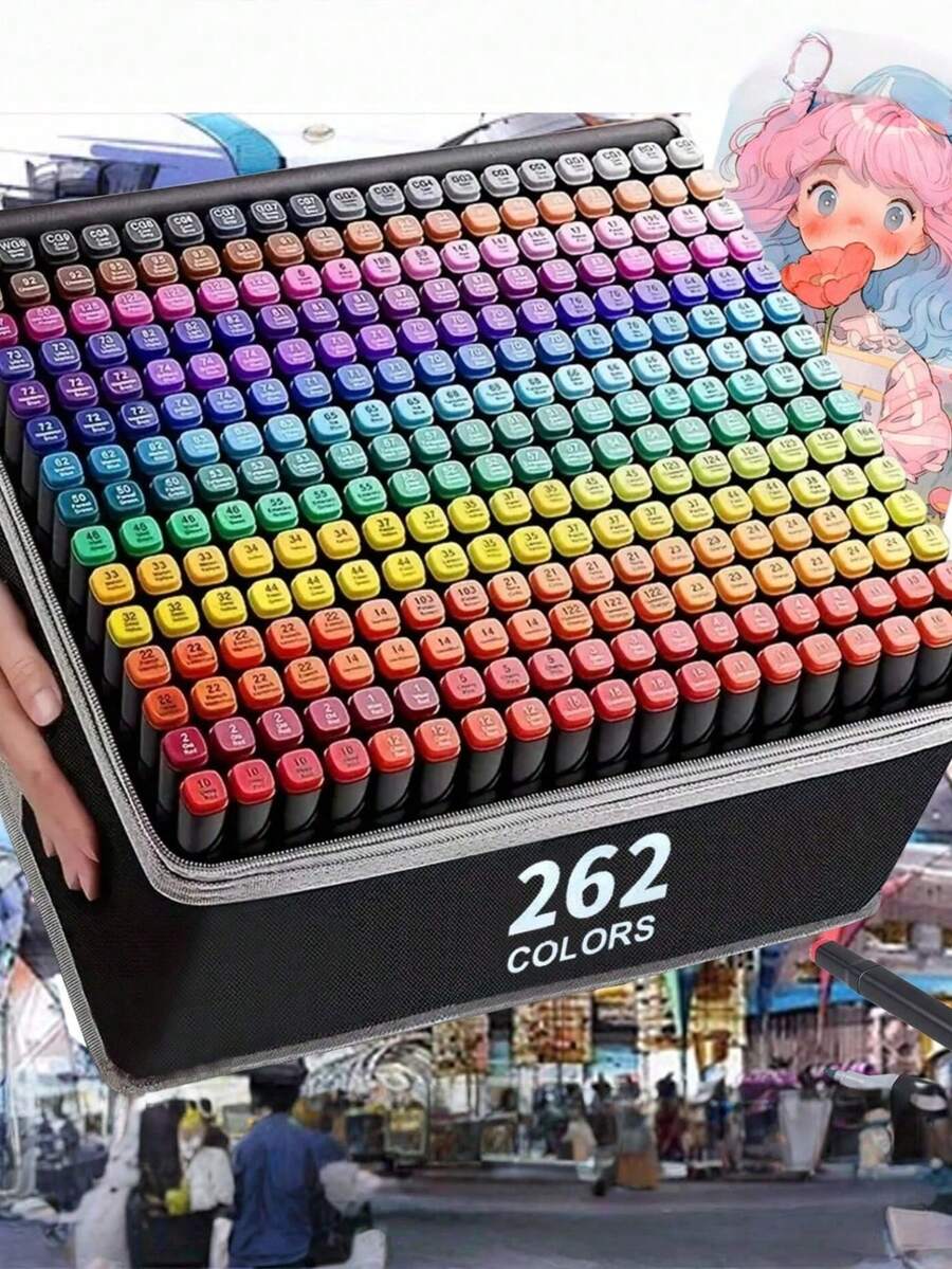 Dual-Head Colored Marker Set Sketch Markers 168 Colors Long-Lasting Fade-Resistant Suitable For Art, Drawing, Calligraphy, Journaling, Planners, Comic Design, Home, Studio, Office, Creative Tools, Art Supplies, Creative Painting Set - Sets - View 1
