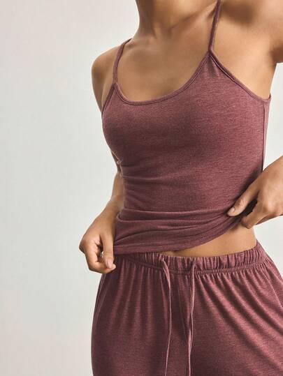 Ocili 2 piezas Camiseta y Pantalones con cordón, Pantalones de pijama minimalistas suaves y cómodos, Conjunto de ropa de dormir para mujer