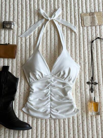 Tie-Up Neck Fitted Women Top