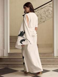 ZEYLAH Abito elegante con stampa, manica corta e spalla scoperta - Beige - Visualizzare 3