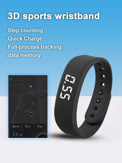 Teckwe 1pc Fashion Sport Smart Watch Bracelet Multifunctional Waterproof LED Screen Fitness Tracker Heart Rate Monitor Sleep Tracking Step Counter Calorie Counter Alarm Clock Reminder Smart Wristband For Men Women Daily Outdoor Sports Running Workout Activity Tracking Student Electronics Built In 55 MAh Battery