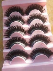 5 Paar Comic-Stil Falsche Wimpern Russisches Volumen Katzenaugen Flauschig Künstliches Nerz Fox Eye Natürlich DD Locken für Frauen Dramatischer Look Unverzichtbares Accessoire - Schwarz - Übersicht 5