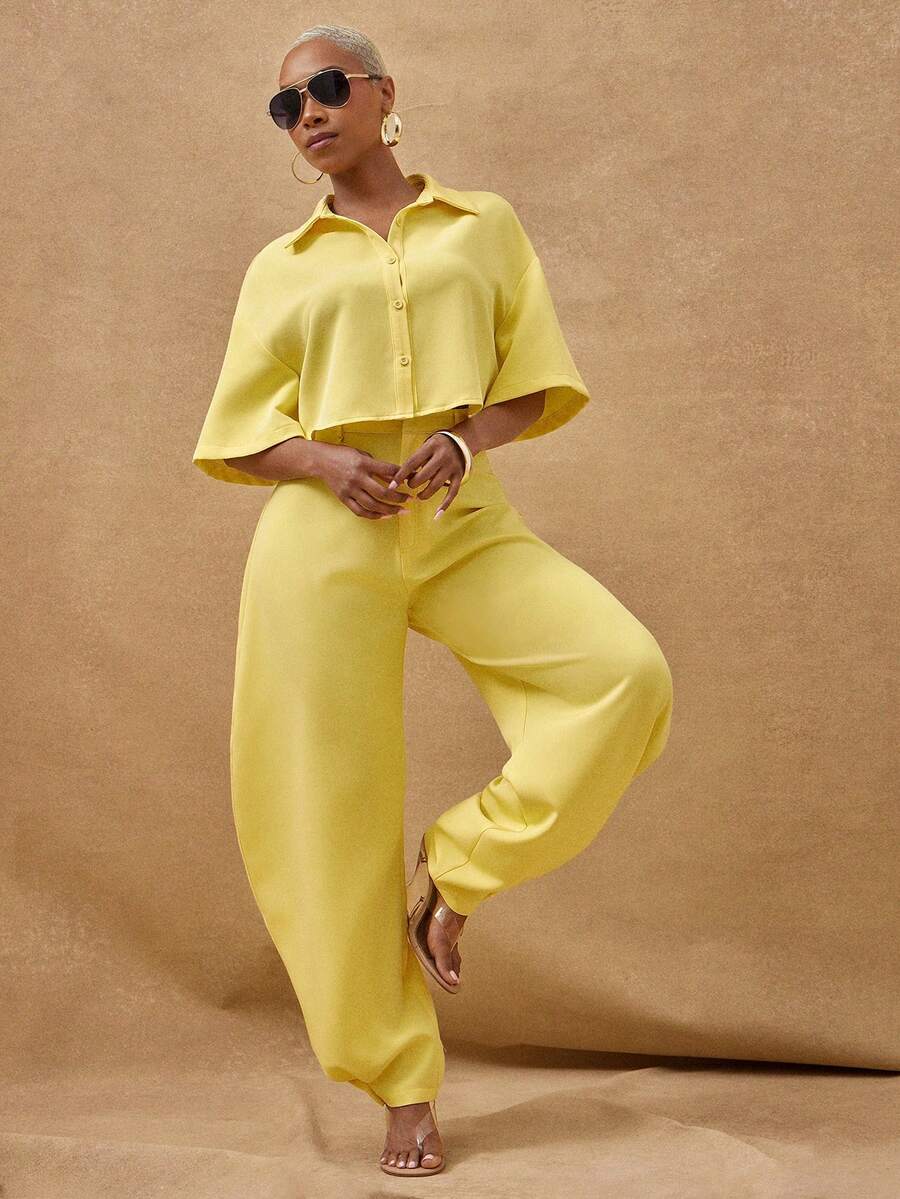 Vixey 黄色尖领宽松短款纽扣衬衫 - 黃色 - 查看 1