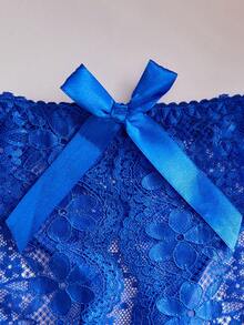 SHEIN 蕾丝蝴蝶结装饰开裆三角内衣内裤，适合外出穿着 - 寶藍色 - 查看 4