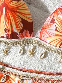 Swim Vcay Women's Swimwear Set, Floral Print, Underwire, Tassel Pendant, 2 Pieces, Summer Holiday Beach - Multicolor - View 4