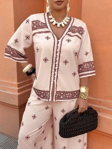 Breezaya Plus Size Women's Casual Cardigan And Straight Leg Pants Two Pieces Set, Spring/Summer - Multicolor - View 4