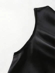 Franclia Camizolă elegantă la modă, minimalistă, versatilă, cu decor metalic, drapată, pentru femei, primăvară/vară - Negru - Vizualizare 7