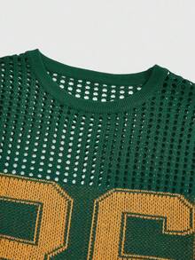 ROMWE MEN Street Life Older Kids' Street Style Jacquard Hollow-Out Knit Top - Dark Green - View 3