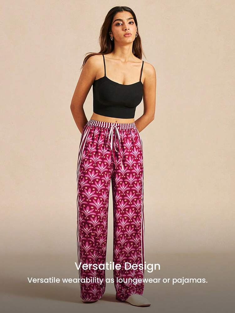 Burgundy Floral Wide-Leg Pants