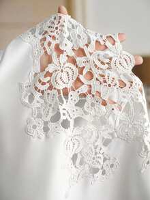 Anewsta Solid Color Loose Lace Patchwork Short Sleeve Straight Dress For Women - White - View 8