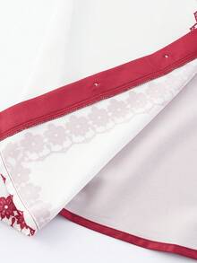 EGENSIO 男士休闲花卉刺绣撞色短袖衬衫，适合夏季度假和日常通勤 - 紅木色 - 查看 7