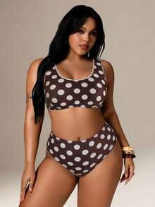 Auralis Bộ đồ bơi tankini chấm bi cỡ lớn dành cho nữ, trang phục mùa hè cho nữ, đồ đi biển cho nữ, đồ bơi chấm bi màu nâu cỡ lớn dành cho nữ Maiôs Maiôs - màu nâu - Xem 6