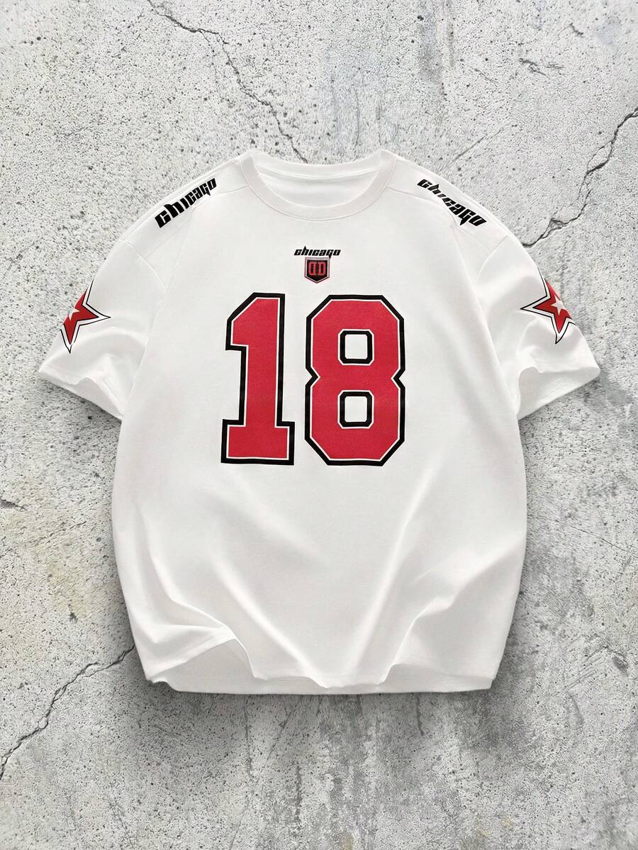 EVRINFINITE Men Loose Digital Letter Printed Short Sleeve Jersey T-Shirt, Street Wear, Boyfriend Gift,Summer Soccer Jersey - White - View 1