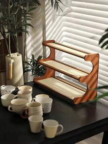 1PC Multilayer Solid Wood Foldable Storage Display Space Saving Portable Natural Desktop Shelf Rack Office Desk Home Cup Holder Organizer - Multicolor - View 5