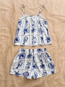 Soleia 女士全印花打结吊带背心和短裤休闲两件套 - 彩色 - 查看 2