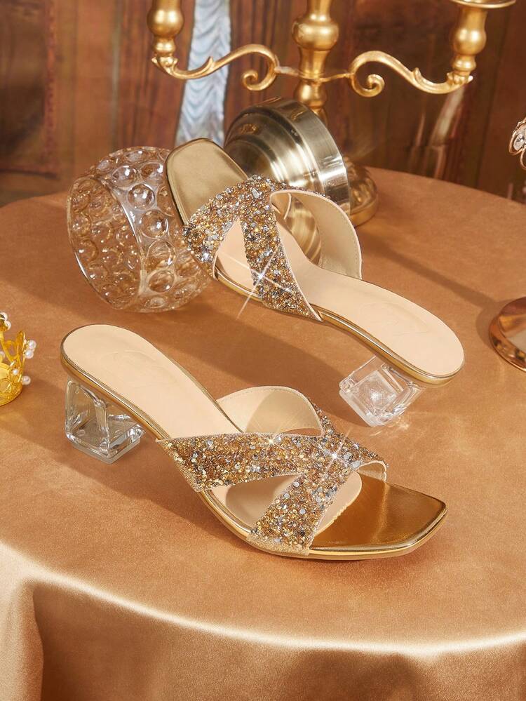 CUCCOO TILAWA Women's Fashion Crystal And Rhinestone Embellished High-Heeled Sandals, Suitable For Outdoor Events And Parties, Spring Shoes, Spring Break Easter Dance Heels