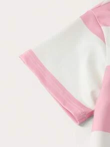 SHEIN 少女休闲条纹短袖迷你连衣裙，蓝白条纹，夏季套装，条纹连衣裙，夏日连衣裙，运动连衣裙，运动裙 - 藕粉色 - 查看 5