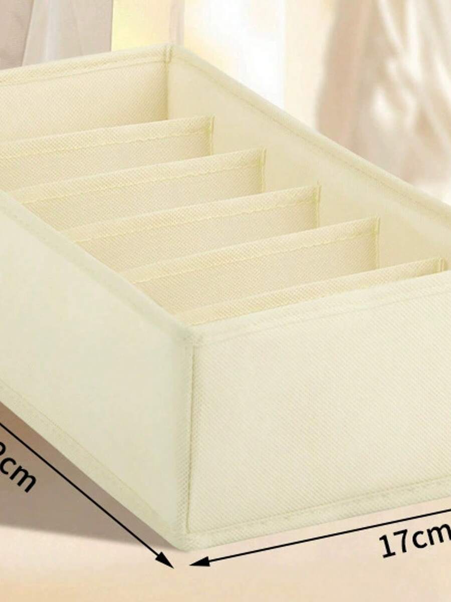 1 Piece, 6-Compartment Foldable Fabric Storage Box, Suitable For Wardrobes, Dressing Tables, Drawers, Etc. It Can Be Used To Store Clothing, Underwear, Bras, Socks, And Other Intimate Apparel. In Khaki Color, It Is Ideal For Room Decor, Home Decor, And Bedroom Decor. Perfect For Organizing. White T-Shirts, Black Pants, Women's Winter Clothing, Dresses, Elegant Women's Wear, White Shirts. - Khaki - View 1