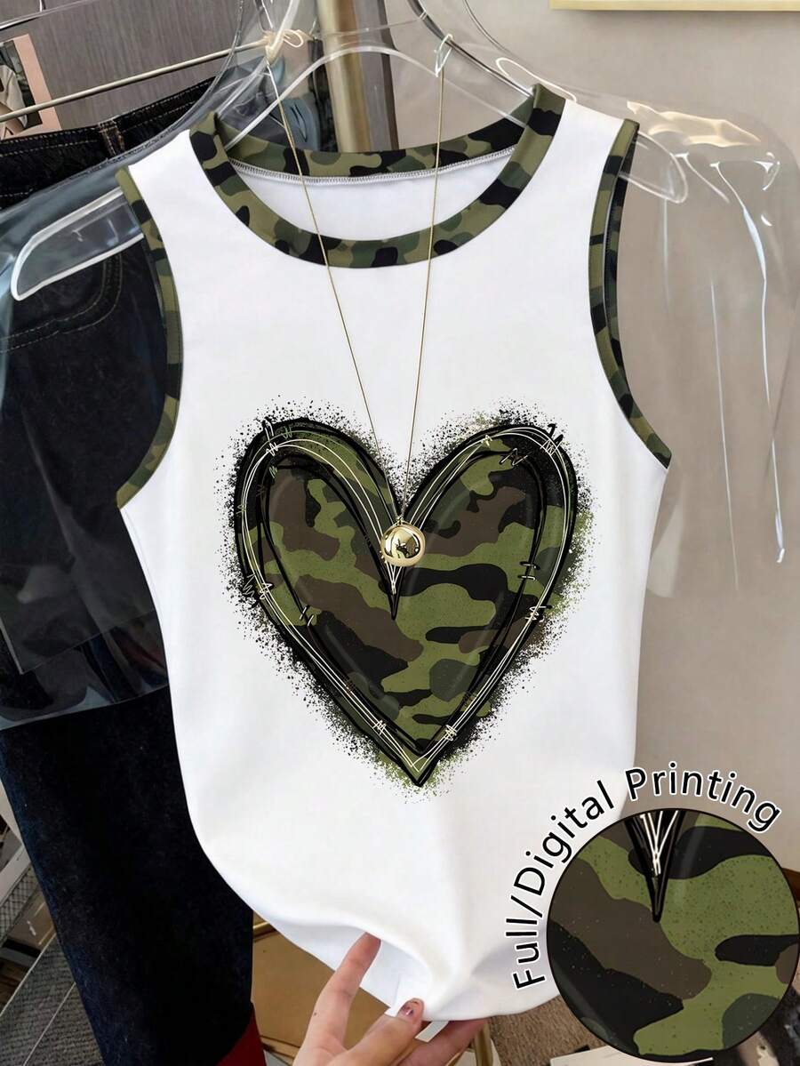 Resyla Women's Round Neck Heart Print Casual Versatile Daily Wear Top - Multicolor - View 1