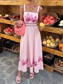 Selianne 女士柠檬印花A字吊带连衣裙，时尚多巴胺度假连衣裙，休闲街头风 - 彩色 - 查看 5