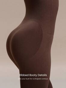 GLOWMODE 24英寸超细柔软无缝闪亮罗纹腰带可拆卸胸垫甜心领连体衣，适合中等强度训练、跑步、健身等。 - 棕色 - 查看 3