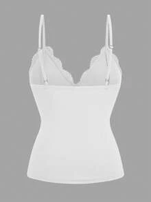 Sweetra Plus Size Women Lace Patchwork Ruffle Elegant Vintage Cute Bodycon Ruffle Camisole - White - View 2