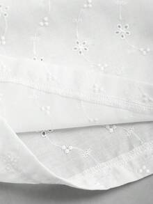 Sweetra Nuevos pantalones largos rectos blancos de verano, con bordado romántico, casual y dulce, con cordón en la cintura - Blanco - Ver 5