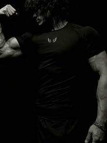 RISE LYT Men's Wing Print Raglan Short Sleeve Daily Fitness Sports T-Shirt Workout Clothes Running Tees & Tanks Workout Tops Gym Top Compression Shirt Breathable Fitted Shirt Crew Neck Compression Shirt Men - Black - View 3