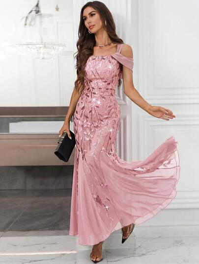 SHEIN Belle Đầm dạ hội đuôi cá dài đính sequin, đầm dự tiệc trang trọng, đầm cưới, đầm dạ hội, đầm dự tiệc tốt nghiệp, đầm dự tiệc tối, đầm dự lễ hội.