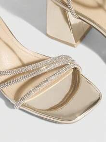 CUCCOO SZL Women's Fashion High-Heeled Sandals, Rhinestone Thick Heel Global Four Seasons Street Sexy Party Festival Outdoor Party Daily Versatile Prom Heels Summer Shoes - Gold - View 5
